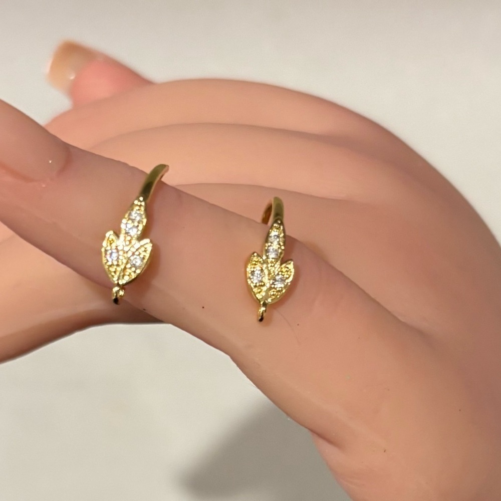 18k Gold Plated Cubic Zirconia Leaf Coquette Earrings
